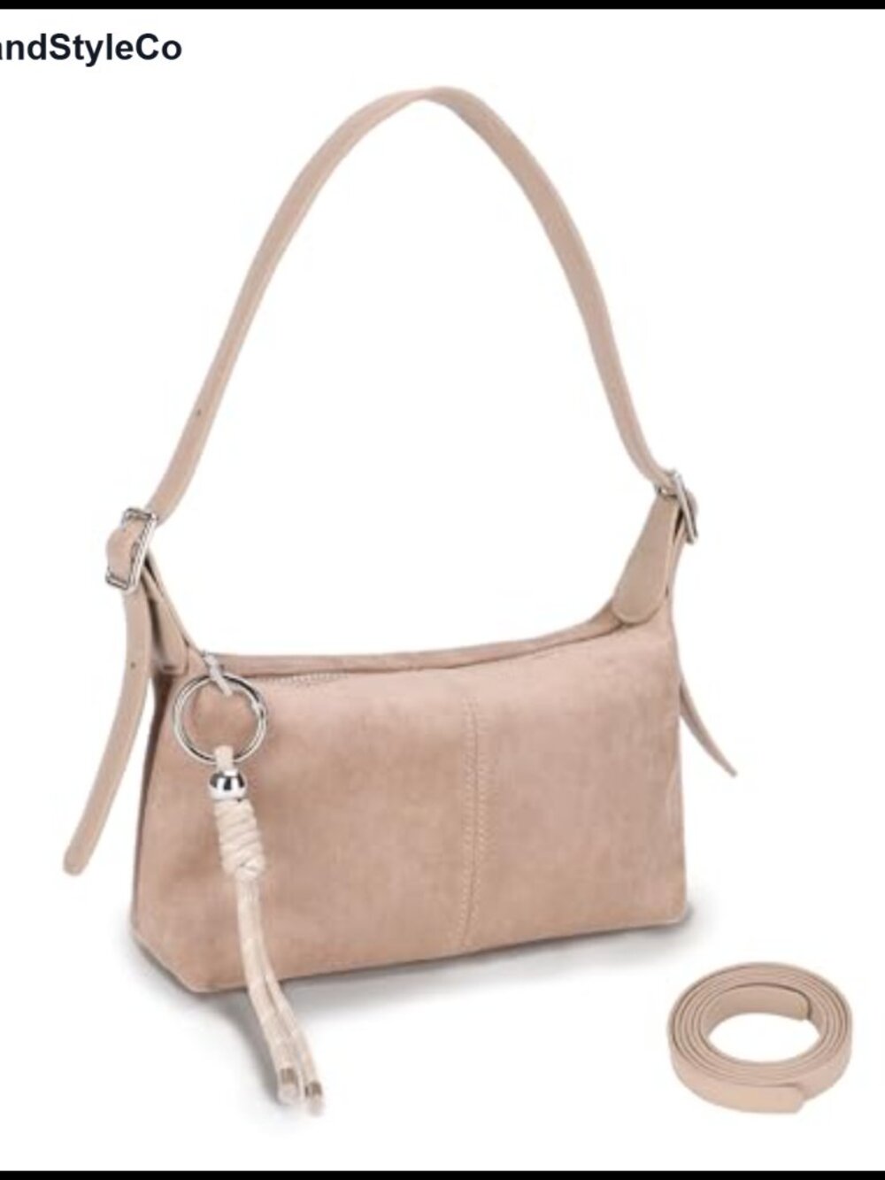 Vegan Suede Mini Slouchy Shoulder Crossbody Bag with Adjustable Strap & Charm